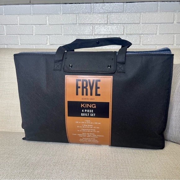 Frye King 4 Piece Quilt Set Navy Blue Striped NWT - Picture 6 of 7